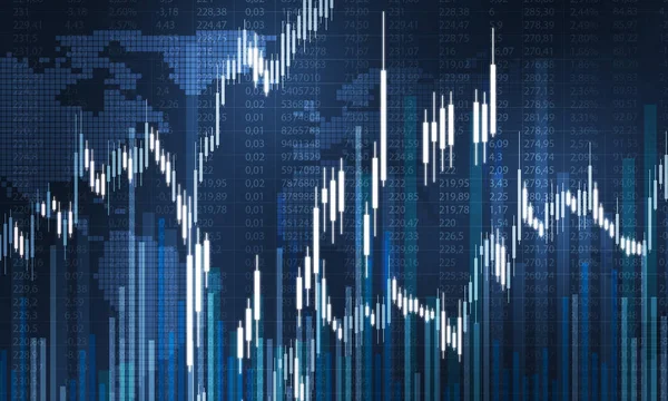 Finansiellt och teknikkoncept med grafer och diagram på blå bakgrund — Stockfoto