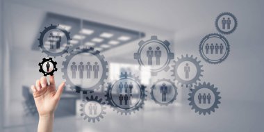 Takım çalışması kavramı ve zarif moder kişi jest seçimi