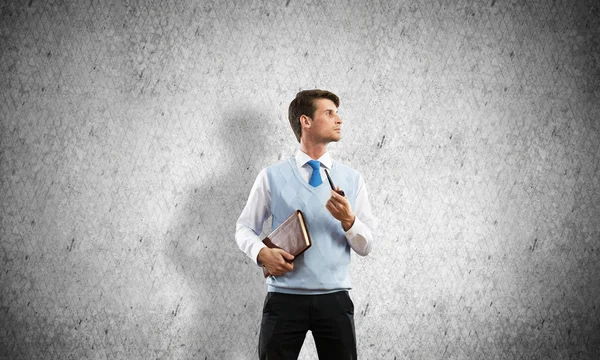 Horizontal Shot Confident Young Businessman Smart Casual Wear Smoking Pipe — Stock Photo, Image