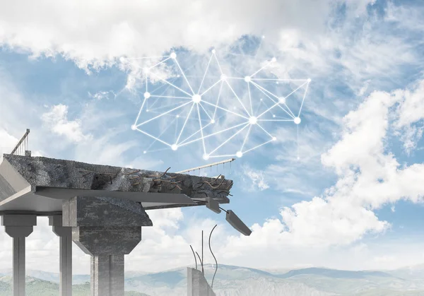 Sorun ve sosyal bağlantı kavramı için fikir olarak hasarlı taş köprü