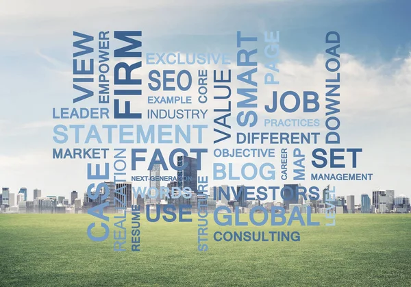 İş dünyasının kavramsal kelimeleri, başarı ve şirket büyümesinin anahtarı.