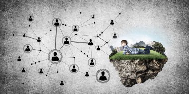 Yüzen ada ve mutlu bir çocukluk çocuğu ile bağlantı kavramı