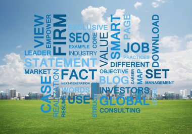 İş dünyasının kavramsal kelimeleri, başarı ve şirket büyümesinin anahtarı.