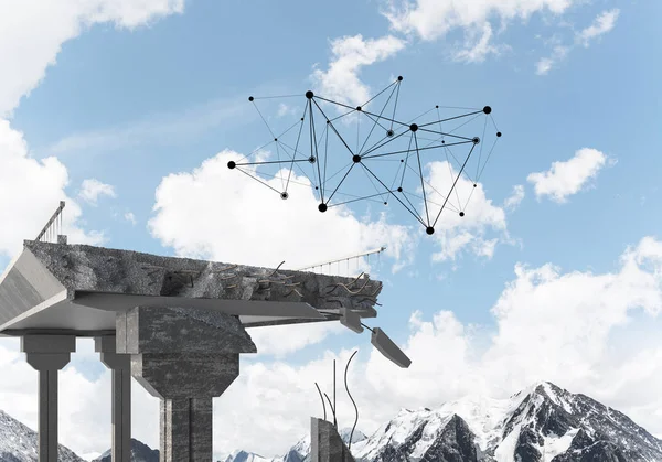 Sorun ve sosyal bağlantı kavramı için fikir olarak hasarlı taş köprü