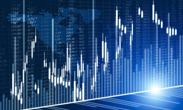 Finanz- und Technologiekonzept mit Grafiken und Diagrammen auf blau — Stockfoto