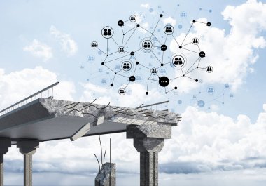 Sorun ve sosyal bağlantı c için fikir olarak hasarlı taş köprü