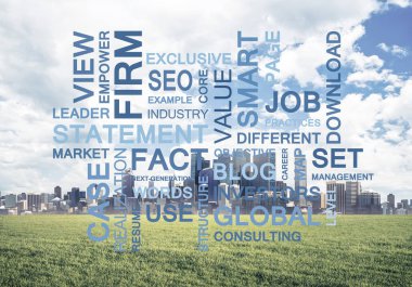 İş dünyasının kavramsal kelimeleri, başarı ve şirket büyümesinin anahtarı.