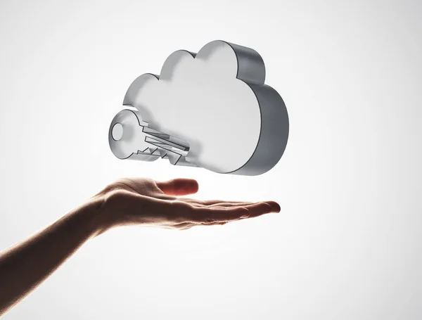 Concetto di cloud computing con simbolo di vetro in mano — Foto Stock