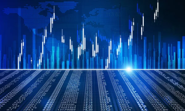 Finansiellt och teknikkoncept med grafer och diagram på blå bakgrund — Stockfoto