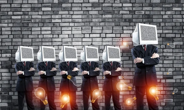Businessmen with monitors instead of head. — Stock Photo, Image