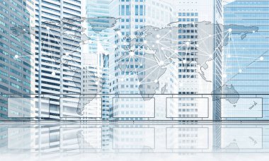 Dünya haritası ov ile küresel iletişim ve ağ kavramı