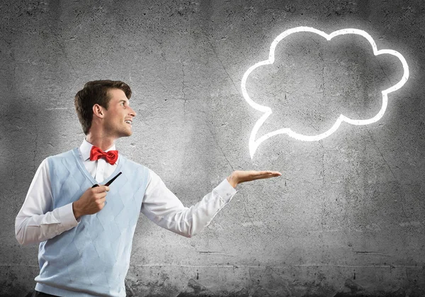 Elegant banker wearing red tie and cloud as idea concept — Stock Photo, Image