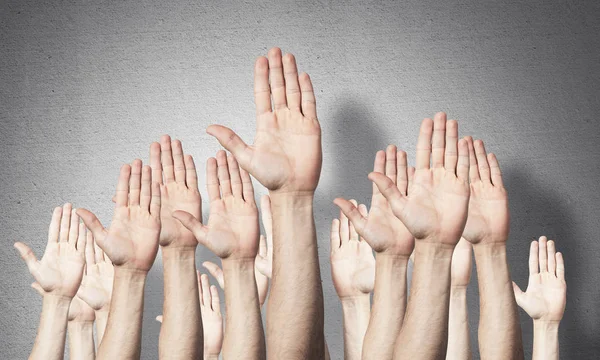 Fila Manos Hombre Mostrando Gesto Voto Participación Acuerdo Grupo Signos — Foto de Stock