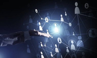 Karanlık arka planda modern kablosuz teknolojileri iletişim ve ağ olarak sunmak