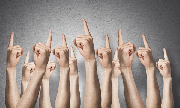 Fila Manos Hombre Mostrando Gesto Dedo Índice Grupo Manos Humanas — Foto de Stock