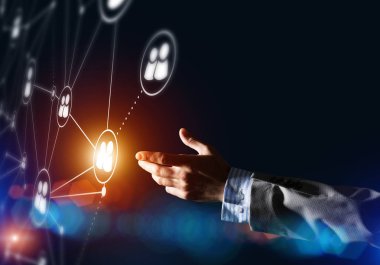 Karanlık arka planda iletişim ve ağ kurmak için modern kablosuz teknolojiler yaratmak