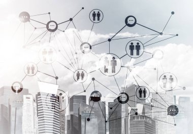 Küresel ağ için modern şehir ve sosyal ağ kavramı