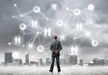 Takım çalışması ve işbirliğinin sembolü olarak ekrana sosyal bağlantı konsepti çizildi