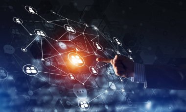 Karanlık arka planda iletişim ve ağ kurmak için modern kablosuz teknolojiler yaratmak