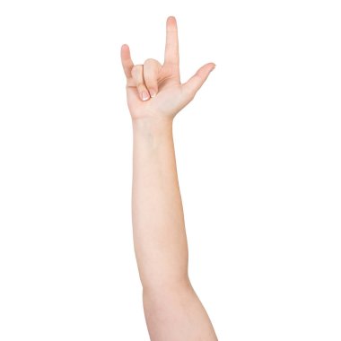 Şeytan boynuzları jest gösteren kadın el