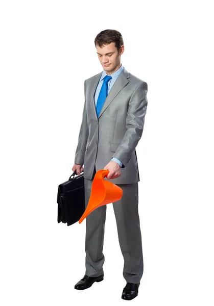 Businessman wears grey suit and blue tie — Stock Photo, Image