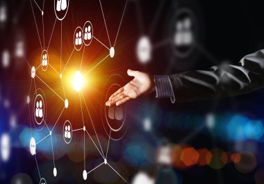 Karanlık arka planda modern kablosuz teknolojileri iletişim ve ağ olarak sunmak