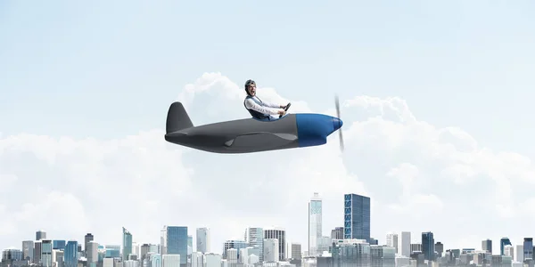 Liderança Negócios Conceito Motivação Com Piloto Sentado Cabine Avião Pequeno — Fotografia de Stock