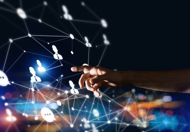 Karanlık arka planda iletişim ve ağ kurmak için modern kablosuz teknolojiler yaratmak