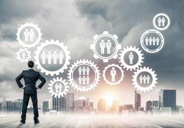 Takım çalışması ve işbirliğinin sembolü olarak ekrana sosyal bağlantı konsepti çizildi