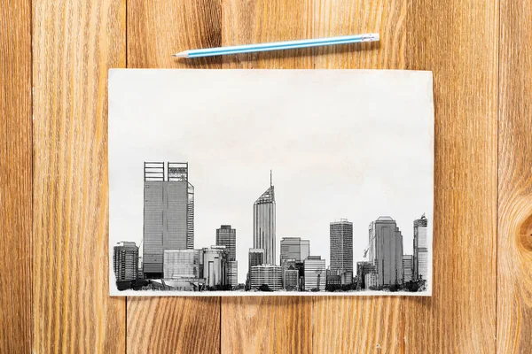 Big city skyline pencil draw — ストック写真