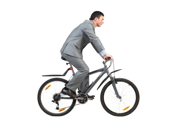 Hombre Negocios Bicicleta Apresura Trabajar Joven Asustado Llegar Tarde Empleado — Foto de Stock