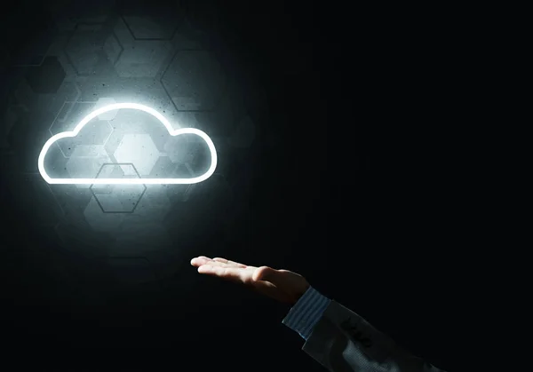Icône Cloud numérique comme symbole de connexion sans fil sur fond sombre — Photo