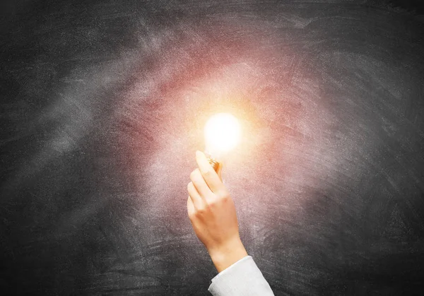 Human hand with glowing incandescent lamp — Stock Photo, Image