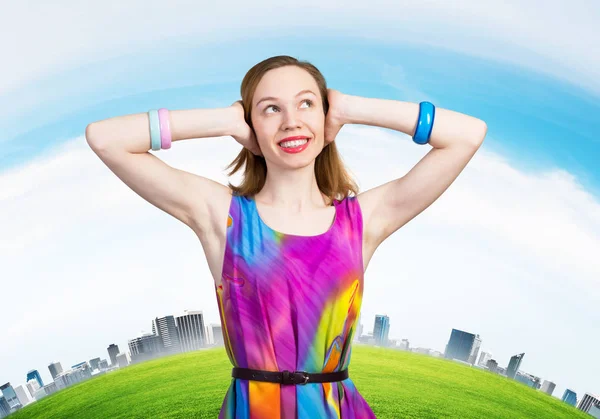 Redhead beautiful girl closing her ears with hands — Stock Photo, Image