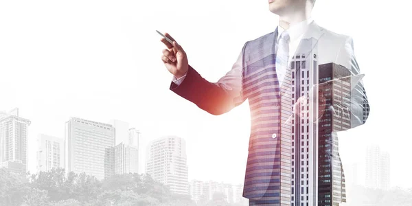 Businessman pointing on empty space — Stock Photo, Image