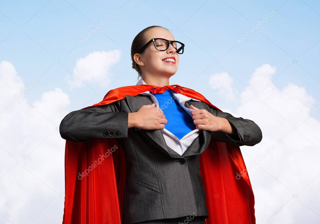 Portrait of business woman super heroine