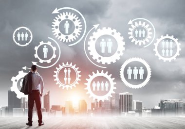 Takım çalışması ve işbirliğinin sembolü olarak ekrana sosyal bağlantı konsepti çizildi