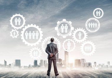 Takım çalışması ve işbirliğinin sembolü olarak ekrana sosyal bağlantı konsepti çizildi