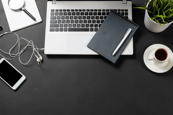 Top view of office workplace with laptop computer — Stock Photo, Image