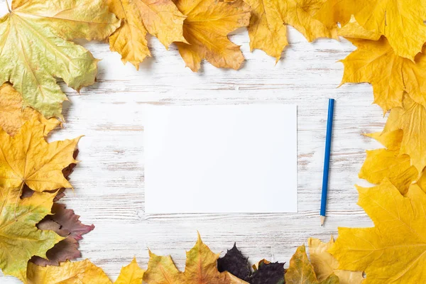 Feuille de papier blanc et crayon repose sur le bureau — Photo