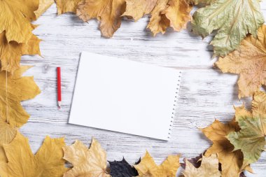 Tahta masadaki spiral çizim defteri ve kalem.