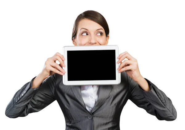 Mujer de negocios con Tablet PC mirando hacia otro lado — Foto de Stock