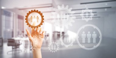 Takım çalışması konsepti ve zarif modern iç mekandaki kişinin jestini seçmek