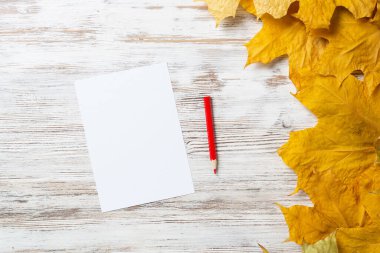 Masanın üzerinde beyaz kağıt ve kalem var.