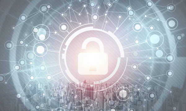 Cybersecurity mixed media with virtual padlock — Stock Photo, Image