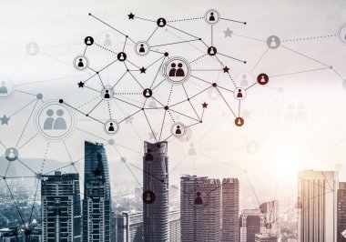 Küresel ağ için modern şehir ve sosyal ağ kavramı