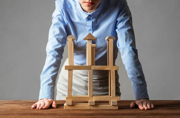 Business woman building construction on table — Stock Photo, Image