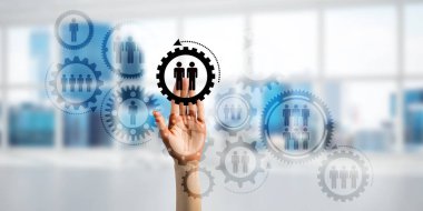 Takım çalışması konsepti ve zarif modern iç mekandaki kişinin jestini seçmek