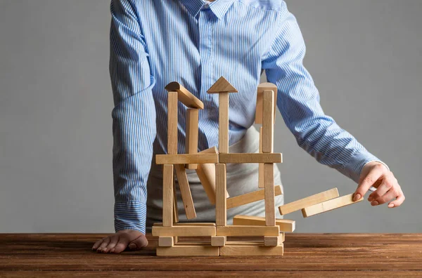 Business woman building construction on table — Stock Photo, Image