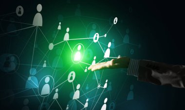 Koyu arkaplan üzerinde sosyal bağlantı çizgileri olan arkaplan kavramsal resmi